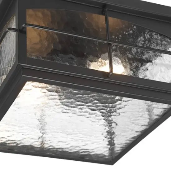 John Timberland Braylon 12" Wide Black and Hammered Glass Outdoor Ceiling Light image {3}