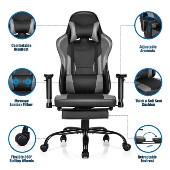 Costway Gaming Chair Racing High Back Office Chair w/ Footrest Black image {7}