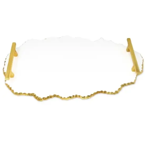 Classic Touch White Marble Platter with Gold Edge and Handles image {1}