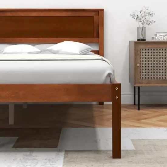 Costway Full/Queen/Twin Size Wooden Platform Bed Frame with Headboard Mattress Foundation Walnut image {8}