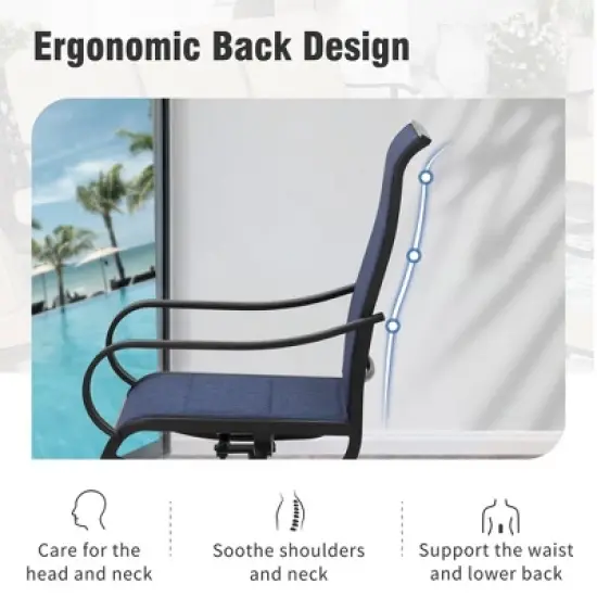 Captiva Designs 9pc Patio Dining Set with Slat-top Adjustable Steel Rectangle Table & Padded Textilene Swivel Chairs image {10}