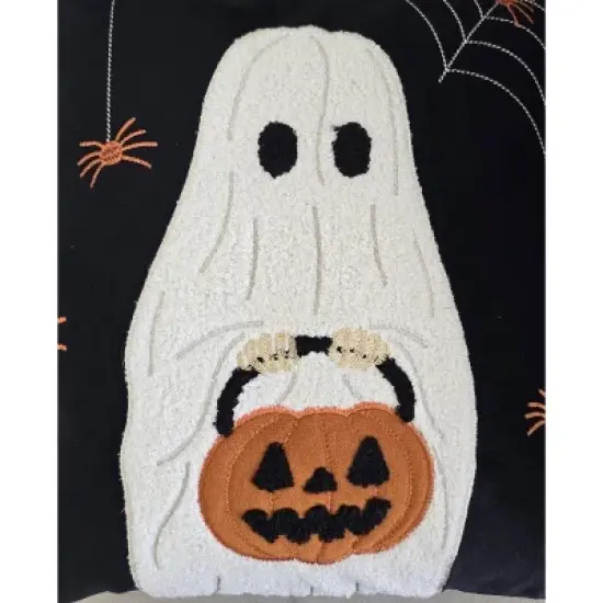 Halloween Ghost with Pumpkin Bucket Throw Pillow image {5}