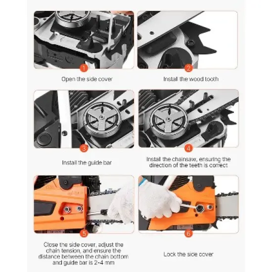 VEVOR Gas Chainsaw, 52CC 18" 2.55HP, Gasoline Powered Chain Saw, Handheld Cordless Petrol Chainsaws for Tree Wood Branch Cutting, Orange image {6}
