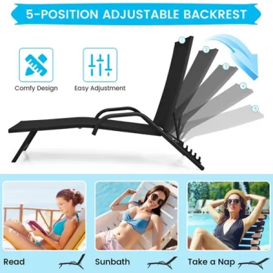 Tangkula 2PCS Outdoor Patio Chaise Reclining Lounge Chairs  w/ 5-Position Adjust Backrest image {4}