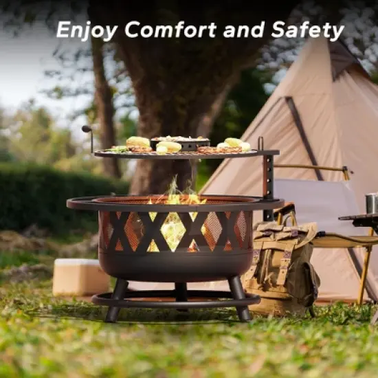 UPTION Steel Outdoor Fireplace with Side Tables image {2}