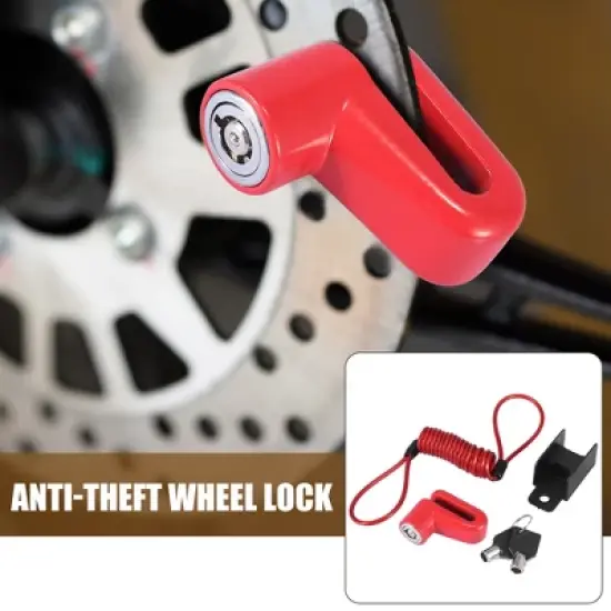 Unique Bargains Universal Bike Motorcycle Anti-theft Disc Brake Lock Red with Red Rope Set 2.2" x 1.8" x 1.0" image {1}