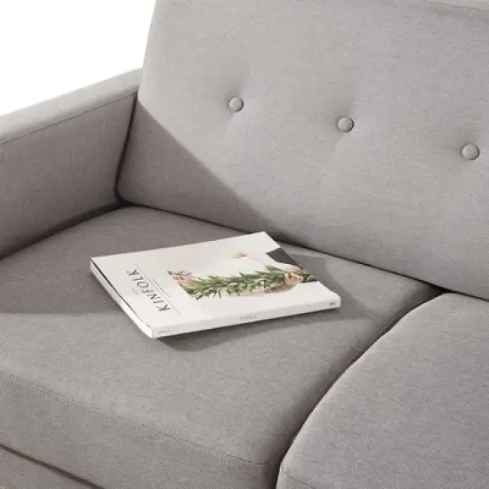 Adair Mid Century Modern Loveseat with Armrest Pockets Tufted Linen Fabric Light Gray - Mellow image {4}