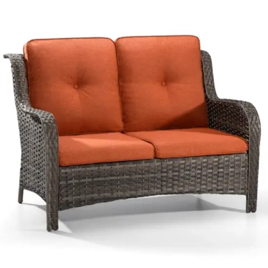 UPTIOT 49'' Polyethylene (PE) Wicker Outdoor Loveseat Orange image {12}
