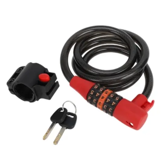 Unique Bargains Extended Bicycle Padlock Cable Lock Resettable 5 Digit Bike Lock Black Red 1 Set image {6}