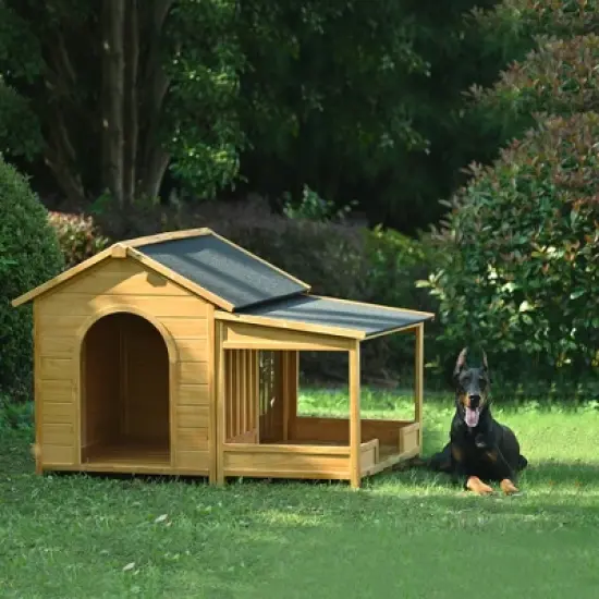 Whisen 60" Large Wooden Dog House Dog Crate with Asphalt Roof and Elevated Floor image {4}