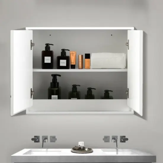 Costway Wall Mounted Bathroom Medicine Cabinet Storage Cabinet Double Mirror Door Organizer Shelf White image {4}