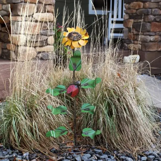 Sunnydaze Outdoor Metal Art Standing Sunflower with Ladybug Garden Decor- 34.25" image {1}