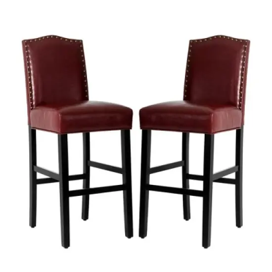Set of 2 Upholstered PU Barstools with Studded Decor - Glitzhome image {12}