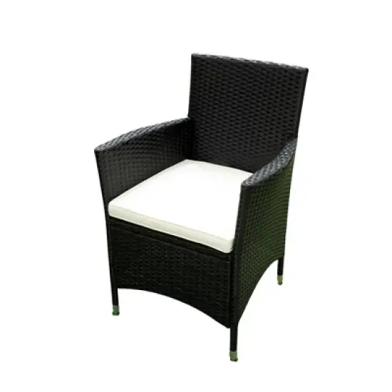 YOOCOZZ Outdoor Patio Weatherproof Wicker Rattan Dining Set with Acacia Wood Tabletop - Black+Cream image {11}