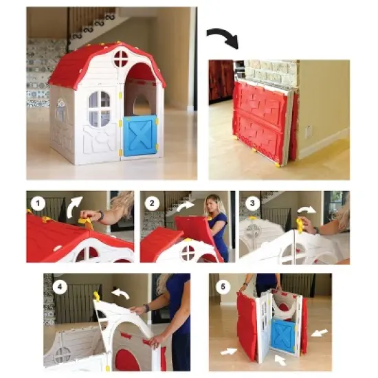 Costway Kids Cottage Playhouse Foldable Plastic Play House Indoor Outdoor Toy Portable image {9}