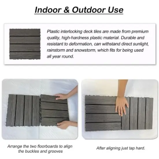 Wood Plastic Composite Deck Tiles Set of 20pcs, DIY Interlocking Decking Tiles, Floor Tile, Durable image {6}