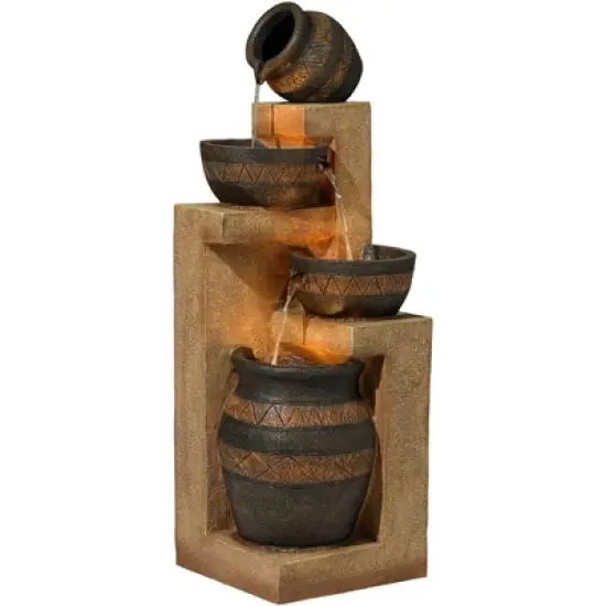 John Timberland Stoneware Bowl and Jar Rustic Cascading Outdoor Floor Water Fountain with LED Light 46" for Yard Garden Patio Home Deck Porch Exterior image {7}