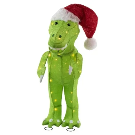 Northlight LED Lighted Tinsel Santa T-Rex Dinosaur Outdoor Christmas Decoration - 30" - Warm White image {4}