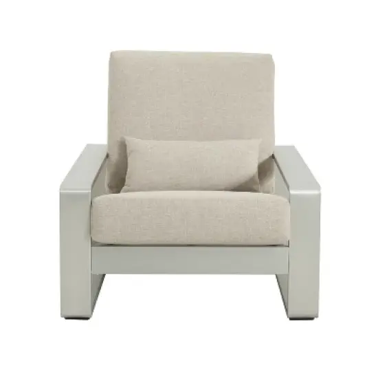 Christopher Knight Home Adrian Outdoor Aluminum Club Chair with Lumbar Pillow, Beige/Silver image {3}