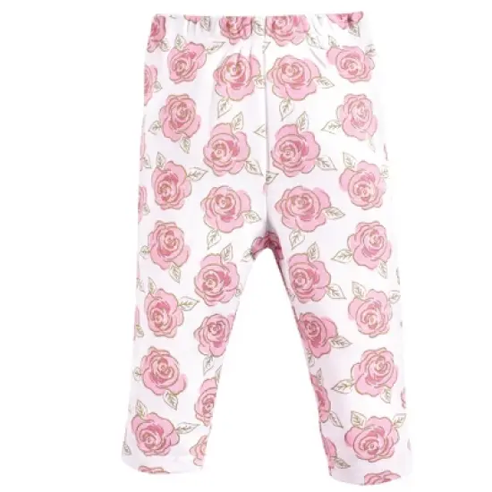 Little Treasure Baby Girl Cotton Bodysuit and Pant Set, Gold Roses image {3}