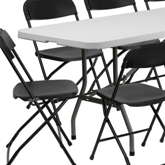 Flash Furniture 8' Bi-Fold Granite White Plastic Event/Training Folding Table Set with 10 Folding Chairs image {5}