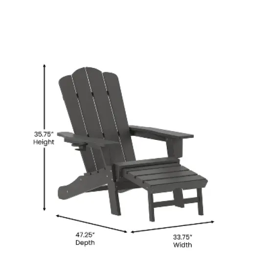 Emma and Oliver Adirondack Chair with Cup Holder and Pull Out Ottoman, All-Weather HDPE Indoor/Outdoor Lounge Chair image {6}