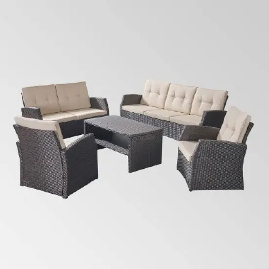 Sanger 5pc Wicker Chat Set - Dark Brown - Christopher Knight Home image {1}