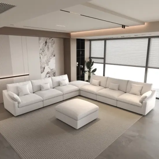 Modular Sectional Sofa with Ottoman,156" U Shaped Down Filled Cloud Couch,8 Seater Convertible Living Room Sets,Cover Washable and Replaceable image {17}