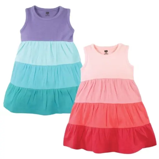 Hudson Baby Infant and Toddler Girl Cotton Dresses, Ombre Coral Teal image {8}