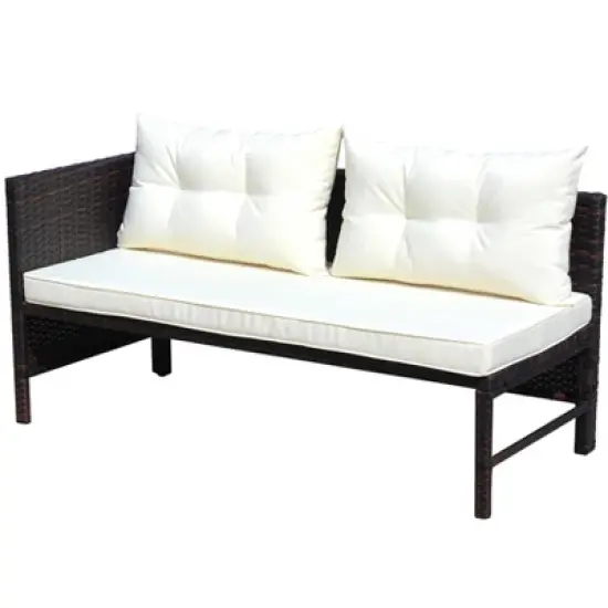 FIONECA 3-Piece Outdoor Wicker Rattan Patio Conversation Set with Cushions, Beige image {4}