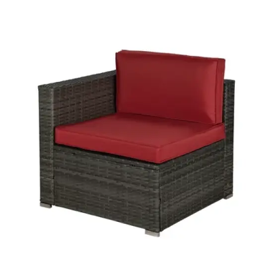 6pc Outdoor Rattan Wicker Conversation Set with Chairs, Coffee Table & Cushions - Gray/Red - GODEER image {6}