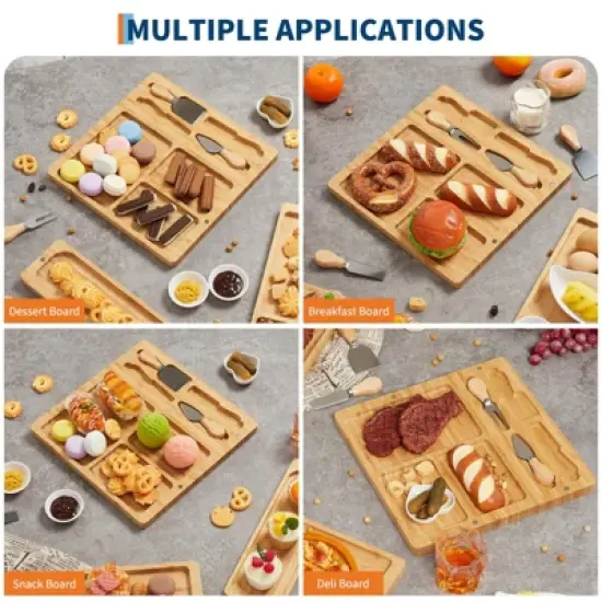 GustoWave 3-in-1 Large Cheese Cutting Board Set, Bamboo Food Cutting Board Gift Set with Knife Set, Party Dessert or Deli Cutting Board Set image {6}