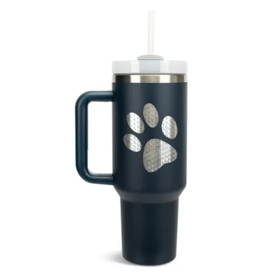 Elanze Designs Duo Diamond Puppy Dog Pawprint Wrap-Around 40 Oz. Stainless Steel Water Bottle Coffee Mug, Spill & Leak Resistant, Travel Tumbler with image {5}