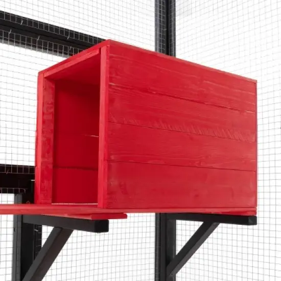 SEVOBAL 62.5" Gothic Outdoor Large Cat Catio Wood Cat Enclosure with Platforms and Condos Patio Cat Window Box Weatherproof Black and Red for Festival image {3}