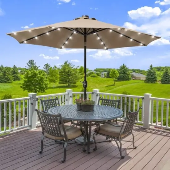 Sonkuki 9ft LED Round Outdoor Patio Market Umbrella w/Aluminum Pole and 8 Sturdy Ribs image {18}