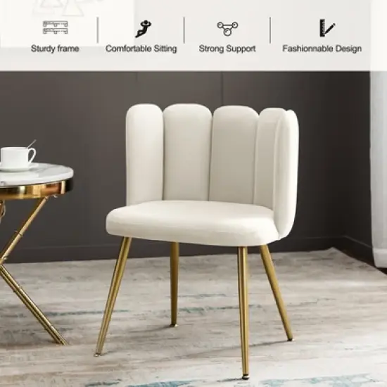 Barbara Contemparary Velvet Vanity Stool for Makeup Room, Moden Accent Side Chairs for Living Room with Shell Back and Golden Metal Legs | ARTFUL LIVING DESIGN image {2}