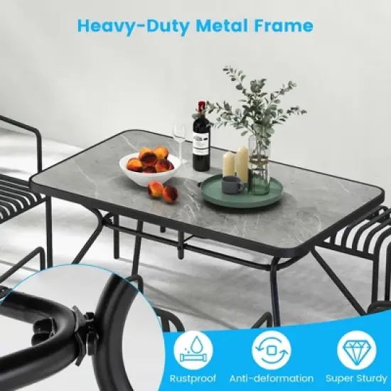 Costway Patio Rectangle Dining Table 49'' x 29.5'' Marble-Like Tabletop with Umbrella Hole image {7}