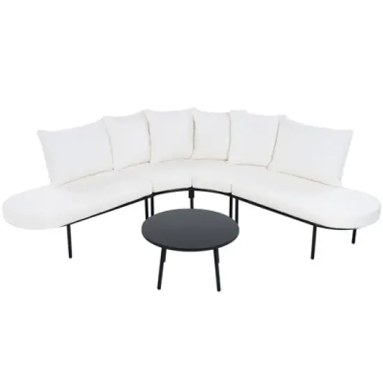 Chery Life Patio Half- Moon Curved Sofa Set with Coffee Table for 6 People, With Seats and Backrest Cushions for Garden image {11}
