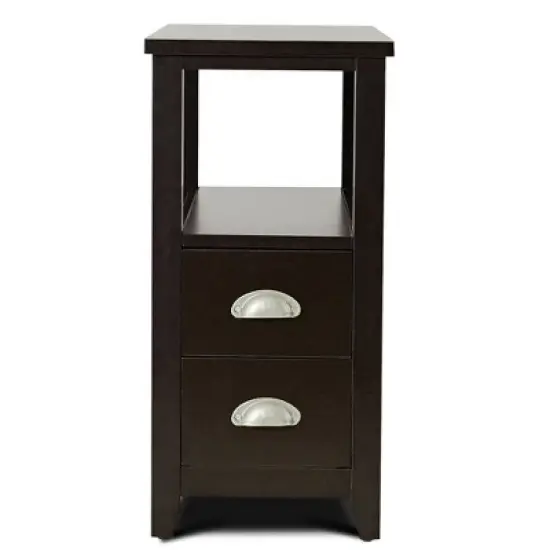 Costway Set of 2 End Bedside Table Rectangular Nightstand W/ 2 Drawers & Shelf Espresso image {9}