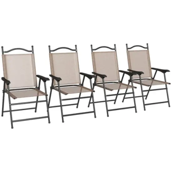 Outsunny Folding Patio Chairs, Set of 4 Sports Chairs for Adults, Camping Chairs with Armrests, Breathable Mesh Fabric Seat for Lawn image {7}