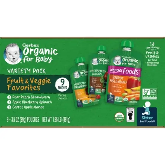 Gerber Organic 2nd Foods Fruit & Veggie Baby Food Value Pack - 9ct/31.5oz image {4}