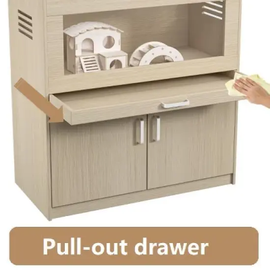 Hamster Cage,Rat Cage Wood with Independent Storage Cabinet,House for Chinchilla with Guinea Pig Hutch and Bridge(31.50" L x 15.75" W x 32.28" H) image {4}