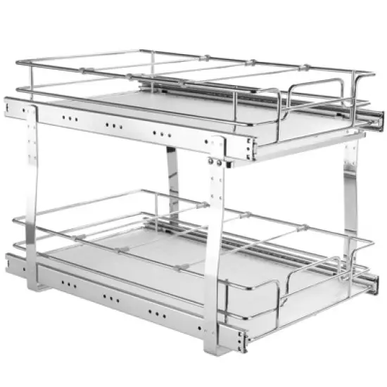 VEVOR 2 Tier 13"W x 21"D Pull Out Cabinet Organizer, Heavy Duty Slide Out Pantry Shelves, Chrome-Plated Steel Roll Out Drawers image {8}