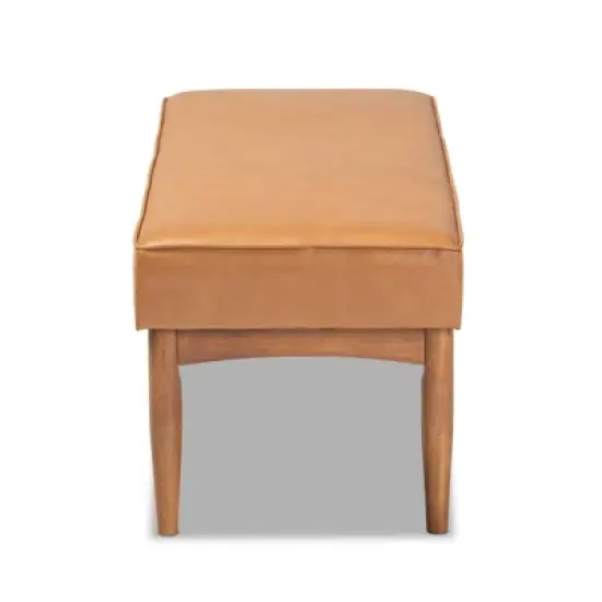 Arvid Mid-Century Faux Leather Upholstered Wood Dining Bench Walnut/Brown - Baxton Studio image {2}