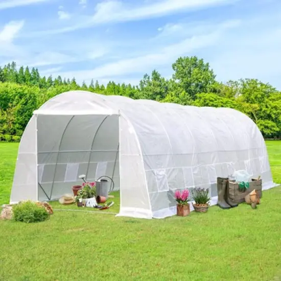 EROMMY Walk-In Greenhouse Tunnel, Large Gardening Plant Hot House Portable Tunnel Tent，white image {9}