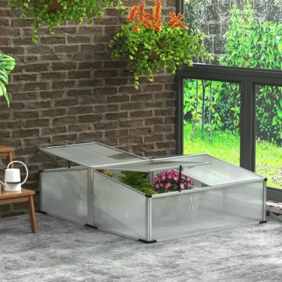Outsunny Aluminum Cold Frame Greenhouse, Portable Mini Greenhouse with Independent Opening Tops for Flowers, Vegetables, Herbs, 47" x 39" x 16" image {1}