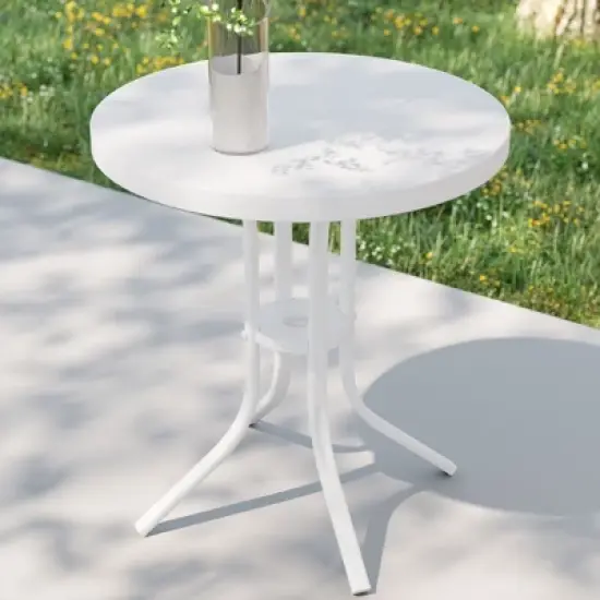 Sonkuki Patio Round Side table, Modern Industrial Style w/Metal Frame image {9}