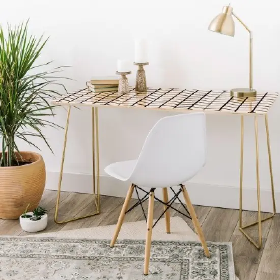 Wonder Forest Grid Lock Black and Gold Desk - Deny Designs image {1}