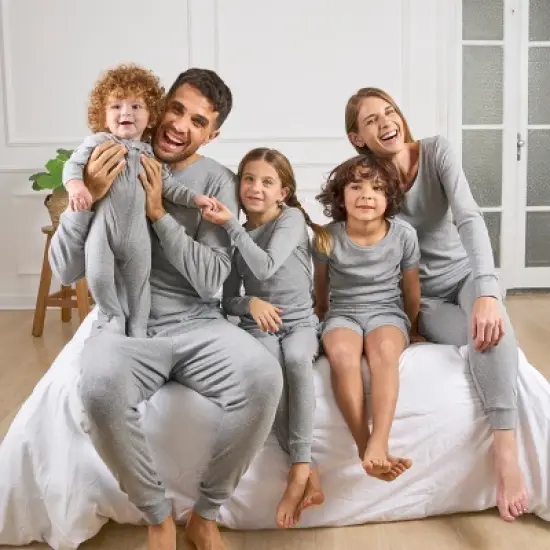 Leveret Matching Family Pajamas &ndash; Solid Light Gray &ndash; 100% Cotton &ndash; Customizable for Personalization image {3}