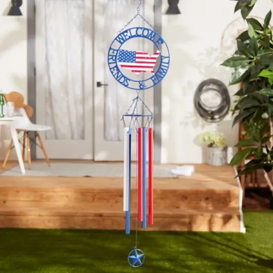 Zingz Home Iron Weathervane Wind Chime - 45X9.5X4.75 - Patriotic Welcome image {3}